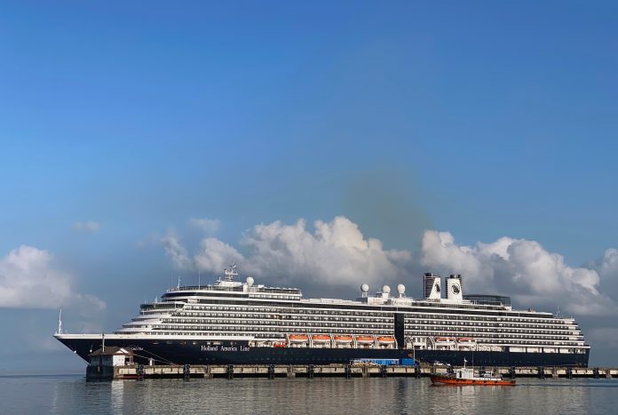 The cruise ship MS Westerdam at dock in the Cambodian port of Sihanoukville, Cambodia